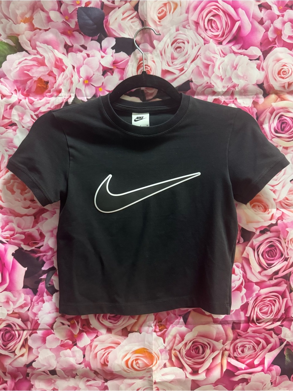 VTG Nike Black Crop Tee with White Swoosh